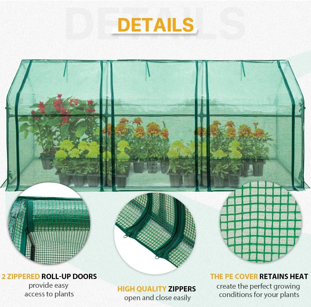 EAGLE PEAK Tunnel Greenhouse Garden Green House with Roll-Up Zipper Doors, Portable 96"x36"x36", Clear/Green PE Cover