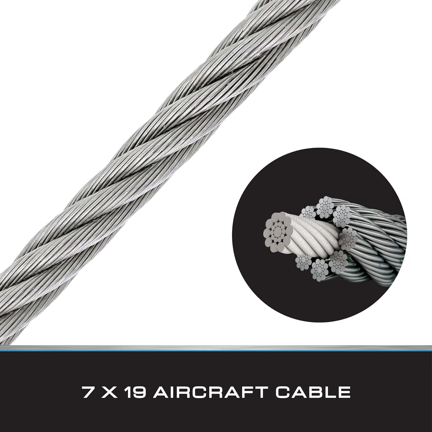 Tie Down 7x19 Aircraft Cable - Steel Cable with Loops - Deck/Zip Line/Tow/Hanging Wire - 5/32" x 46 ft with Loop