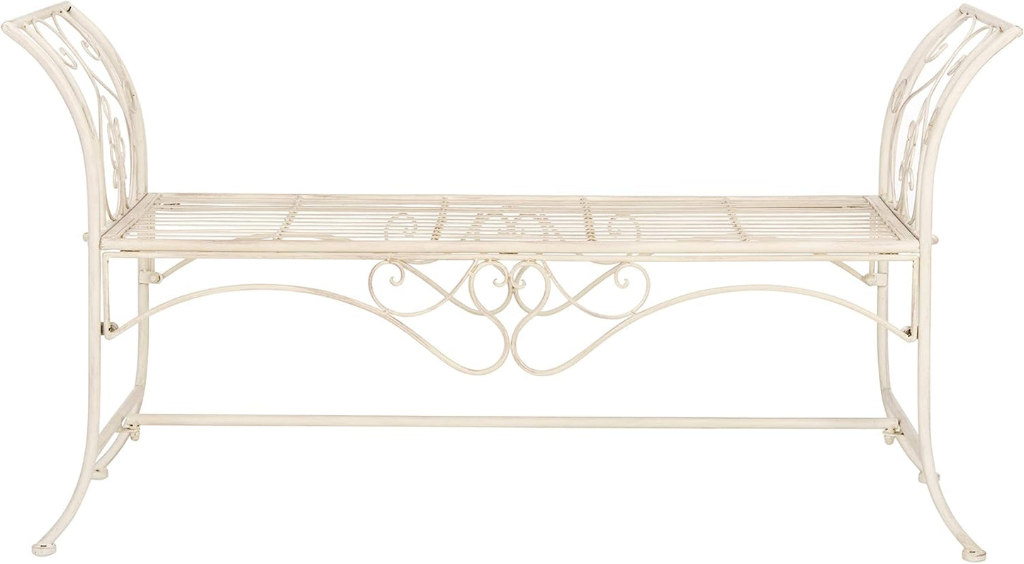 SAFAVIEH PAT5016A Collection Arona Antique White Wrought Iron 51" Outdoor Garden Bench