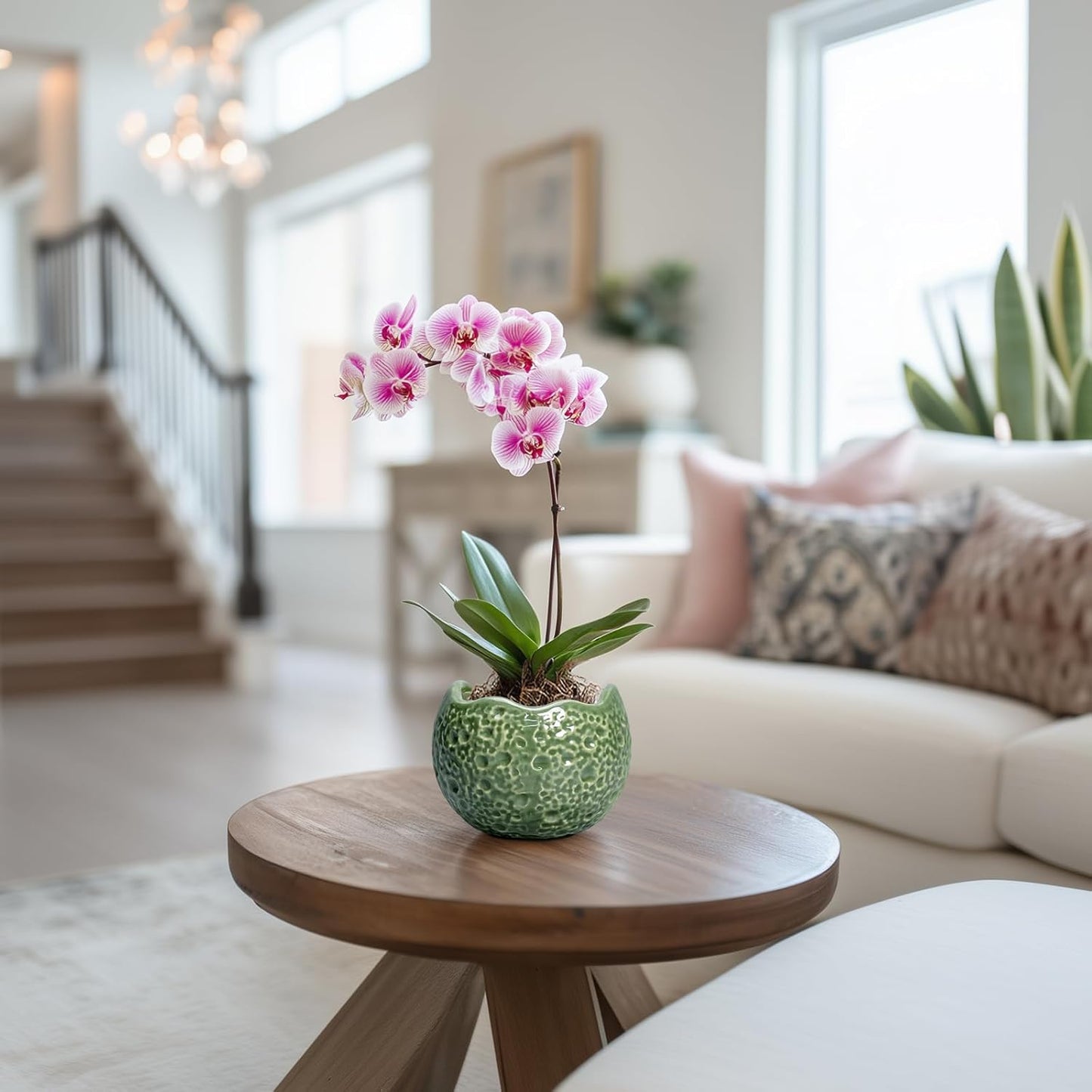 Ceramic Plant Pots - 4 inch Plant Pot with Drainage Hole, Small Pots for Plants Indoor Outdoor, Unique Round Planter, Modern Decorative Flower Pot, Room Decor, House Warming Gifts, Green