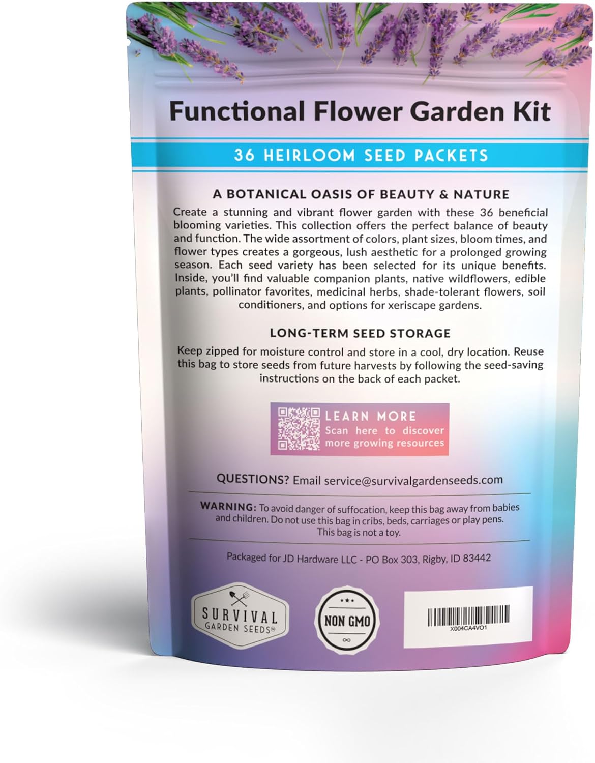 Survival Garden Seeds Functional Flower Garden Kit | 36 Pack Seed Starter Collection | Bee, Butterfly, Hummingbird, Pollinator-Friendly Blooms | Non-GMO Heirloom Beneficial Flowers & Wildflowers