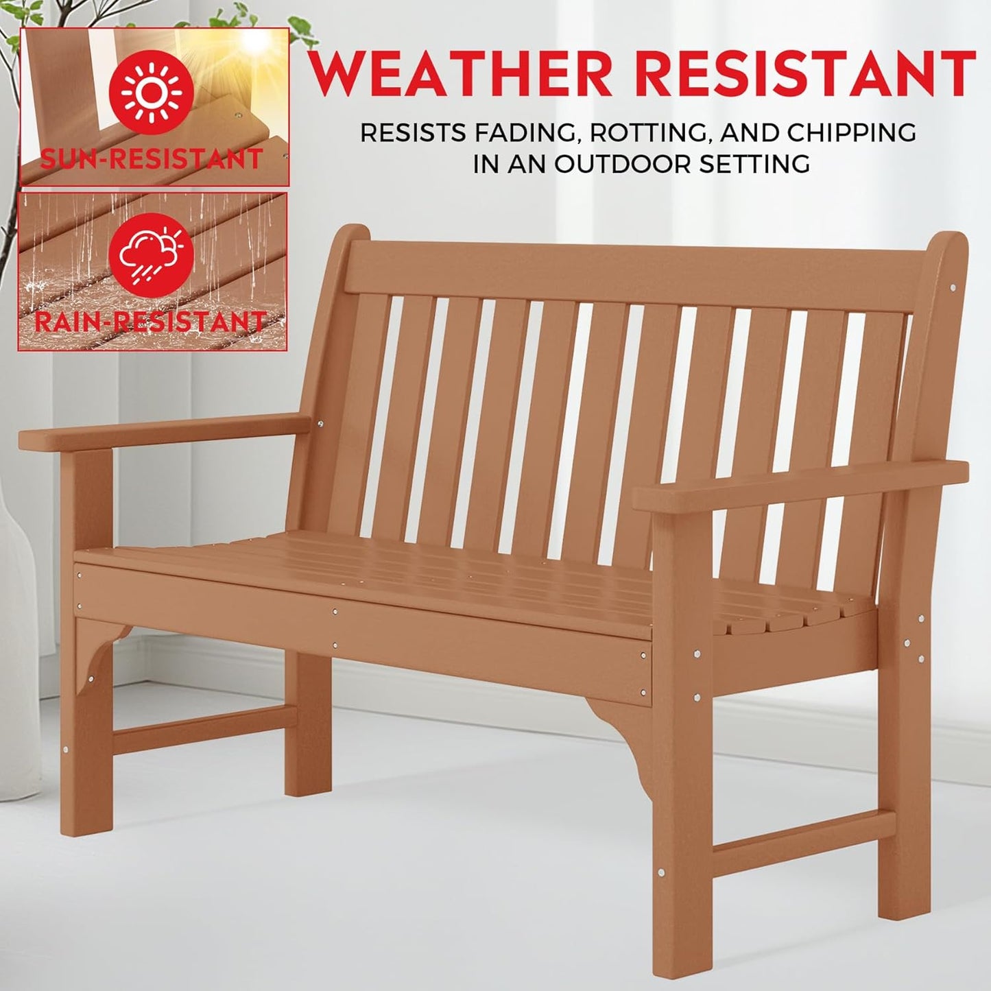 Garden Bench, Farmhouse Park Front Porch for Entryway Bench Outdoor Seating Low Bench Patio Bench Outside/Indoor, Teak