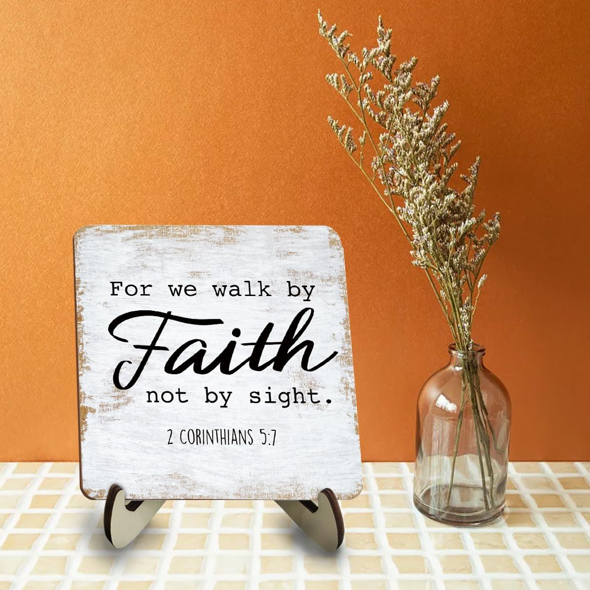 Motivational Wood Sign Rustic Desk Decor Home Farmhouse Office Work Table Desk Accessories Decorative Christian Religious Bible Verse Faith Decorations Office Supplies Living Room Cubicle Decor