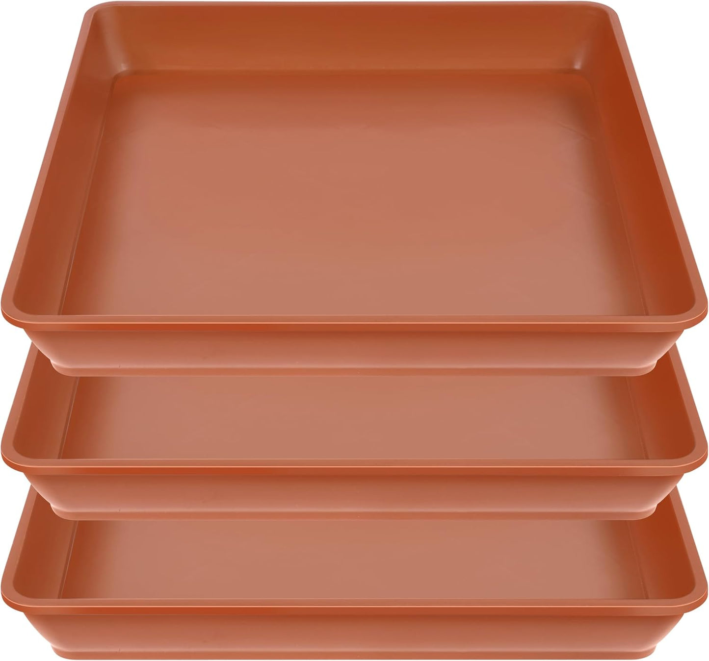 3 Pack Square Plant Saucer 20 22 Inch, Extra Large Plant Saucer, Deep Plant Trays for Pots, Planters for Indoors and Outdoors Plants, Duty Plastic Plant Water Tray (20 inch, Terracotta)