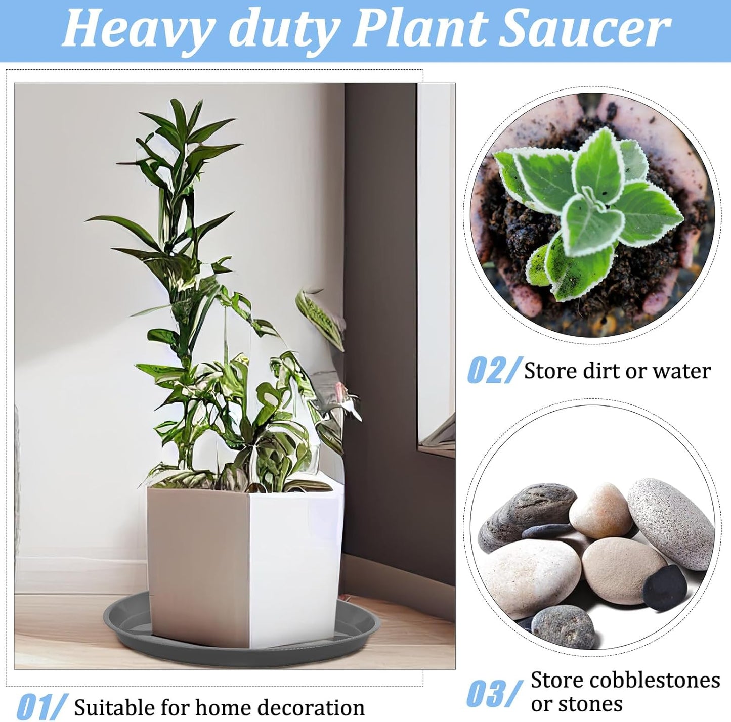 Eccliy 6 Pack Plastic Plant Saucer Heavy Duty Planter Saucers Large Plant Pot Saucers Plastic Water Trays for Indoors and Outdoors Flower Plant Plant Drip (Gray,16 Inch)