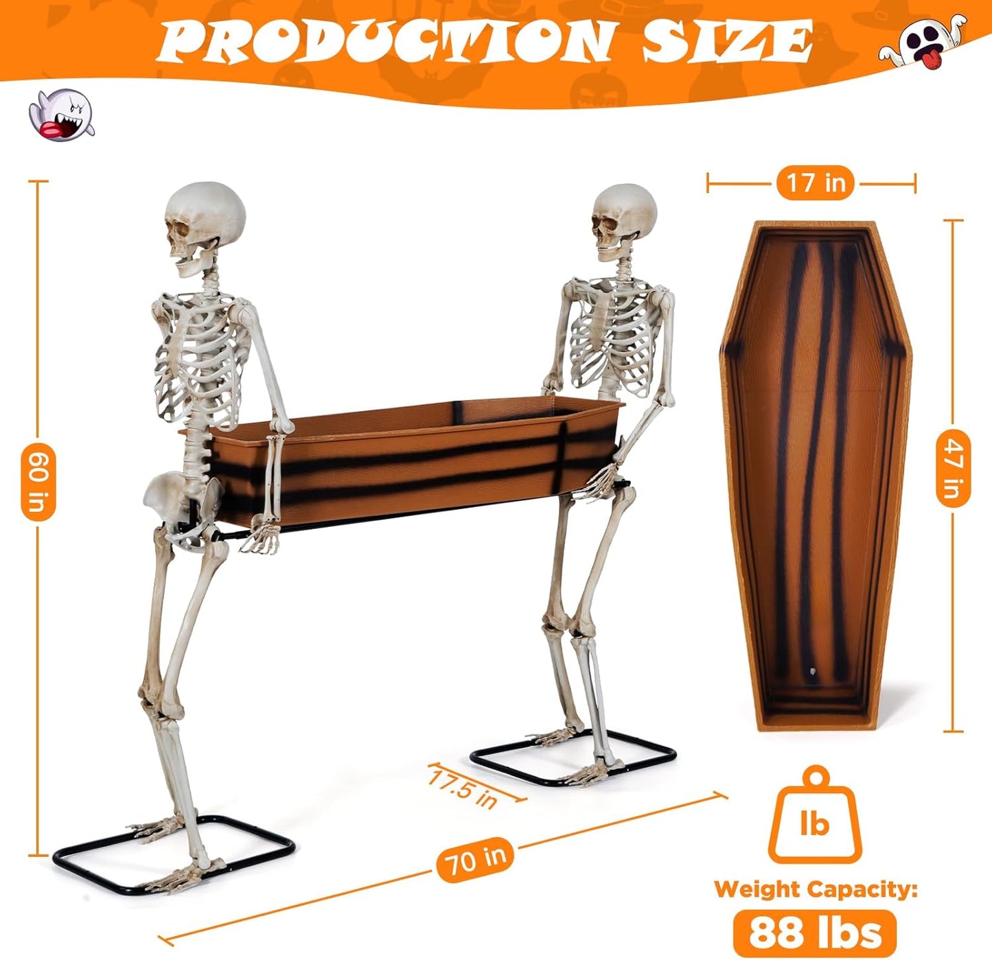 Quntis Halloween Outdoor Party Decoration - 5ft Skeleton Carrying Coffin [Last for Seasons] - Realistic Life Size Undead Pallbearers Drink Cooler - Spooky Graveyard Halloween Display