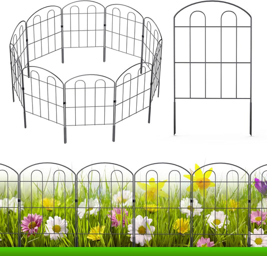 28 Pack Decorative Garden Fence Outdoor 24in (H) x 30ft (L) Coated Metal RustProof Landscape Wrought Iron Wire Border Folding Patio Fences Flower Bed Fencing Animal Barrier Section Panels Decor