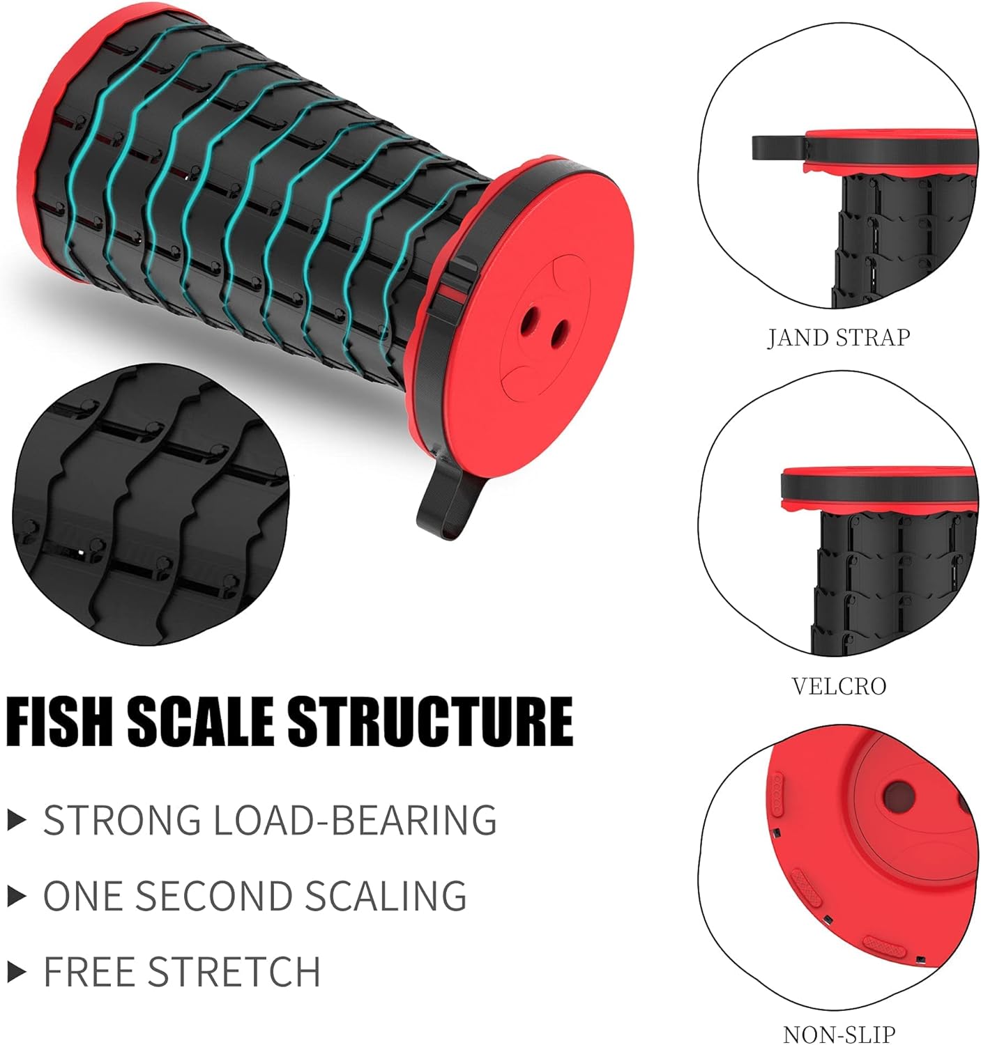 ALEVMOOM Upgraded Portable Collapsible Folding Stool with Cushion Retractable Telescoping Stool for Adults Sturdy Capacity 550lbs Camping Chair for Outdoor Hiking Garden BBQ with Bag