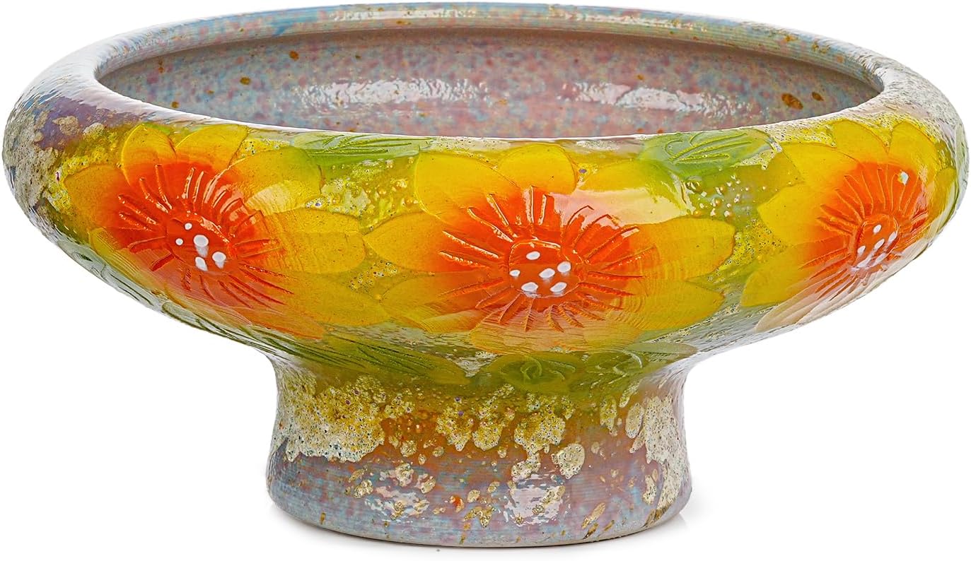 Sungmor 9.6 Inch Large Succulent Plant Pots, Pretty Hand Painted Ceramic Planter with Drainage, Indoor Outdoor Cactus Planter Bonsai Pot, Flower Pot for Indoor Plants Garden Windowsill Desktop Decor