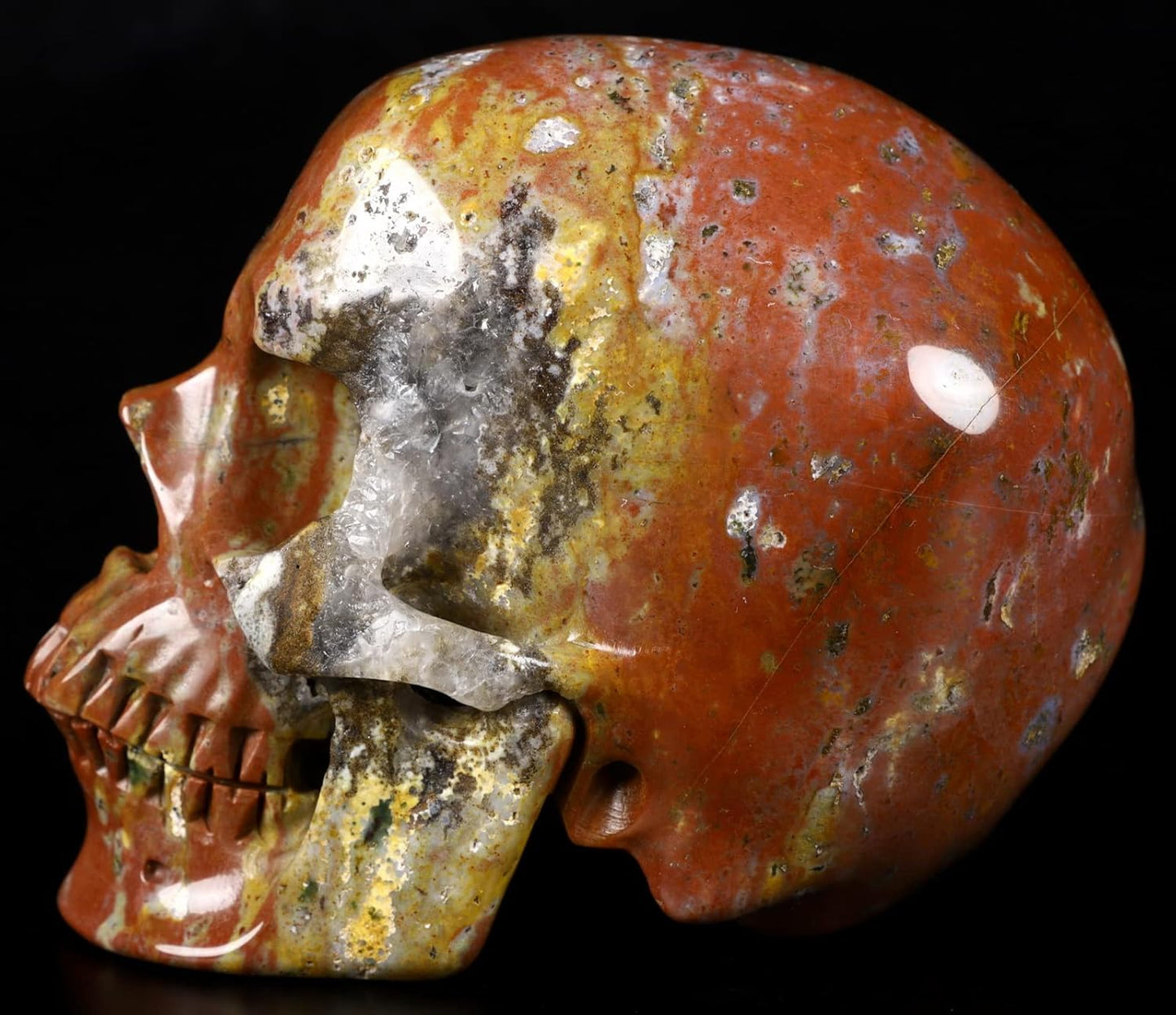 Skullis 5.0" Red Sesame Stone Super Realistic Crystal Skull, Hand Carved Gemstone Fine Art Sculpture, Reiki Healing Stone Statue.1389 Z8