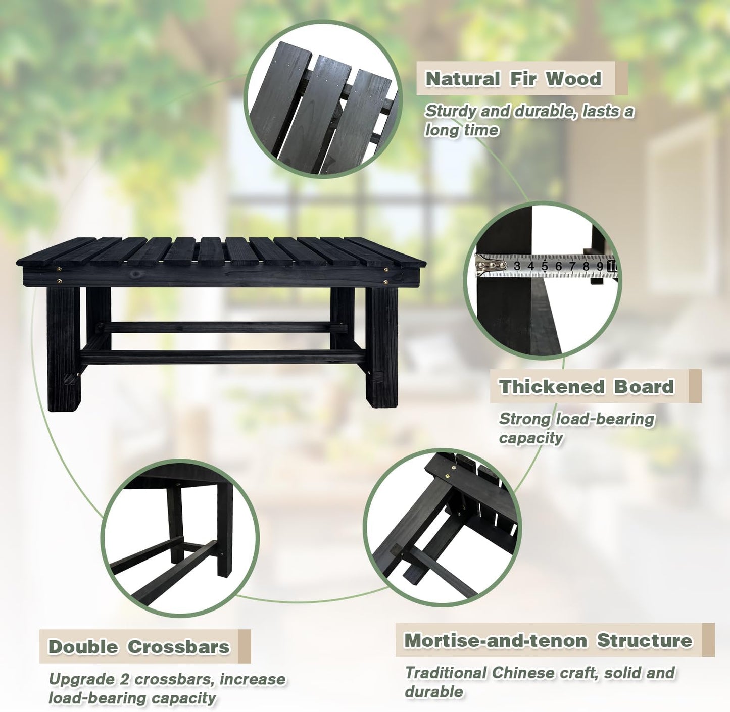 Outdoor Garden Bench, 2-Person Wood Patio Bench Weatherproof Outdoor Backless Bench, Anti-Corrosion and Anti-Rust Garden Benches for Garden Lawn Porch Park Backyard (Black,35.5''/90cm)