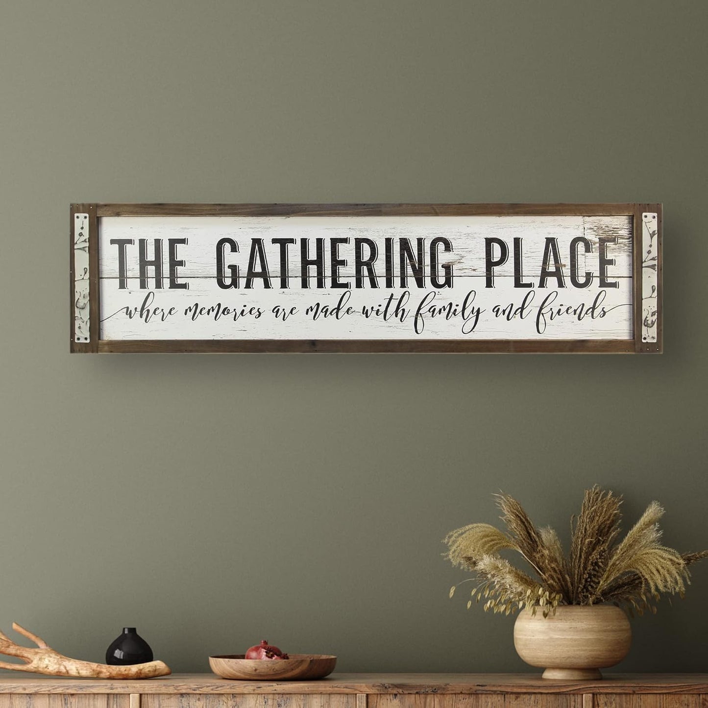 Young's Inc. The Gathering Place Rustic Home Decor - Living Room Wall Decor and Inviting Tabletop Decorations - Wood - 40” W x 1.5" D x 10” H