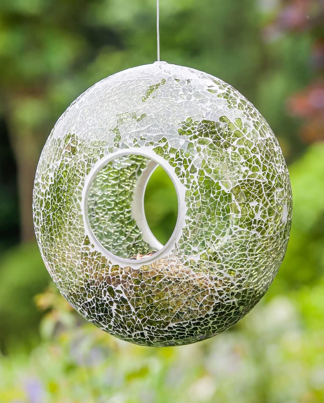 Fly Through Wild Bird Feeder Garden Hanging Bird Feeder Mosaic Circle for Outdoor Decoration,Green