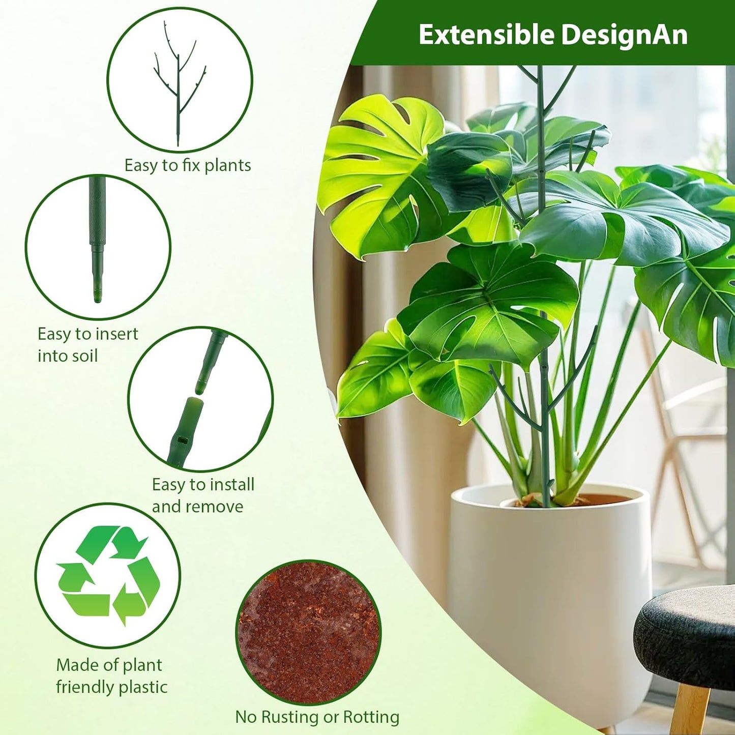 6 Pack Stackable Monstera Plant Support, Plant Stakes for Indoor and Outdoor Plants Use, Garden Stakes for Climbing and Potted Plants, Pothos, Philodendron