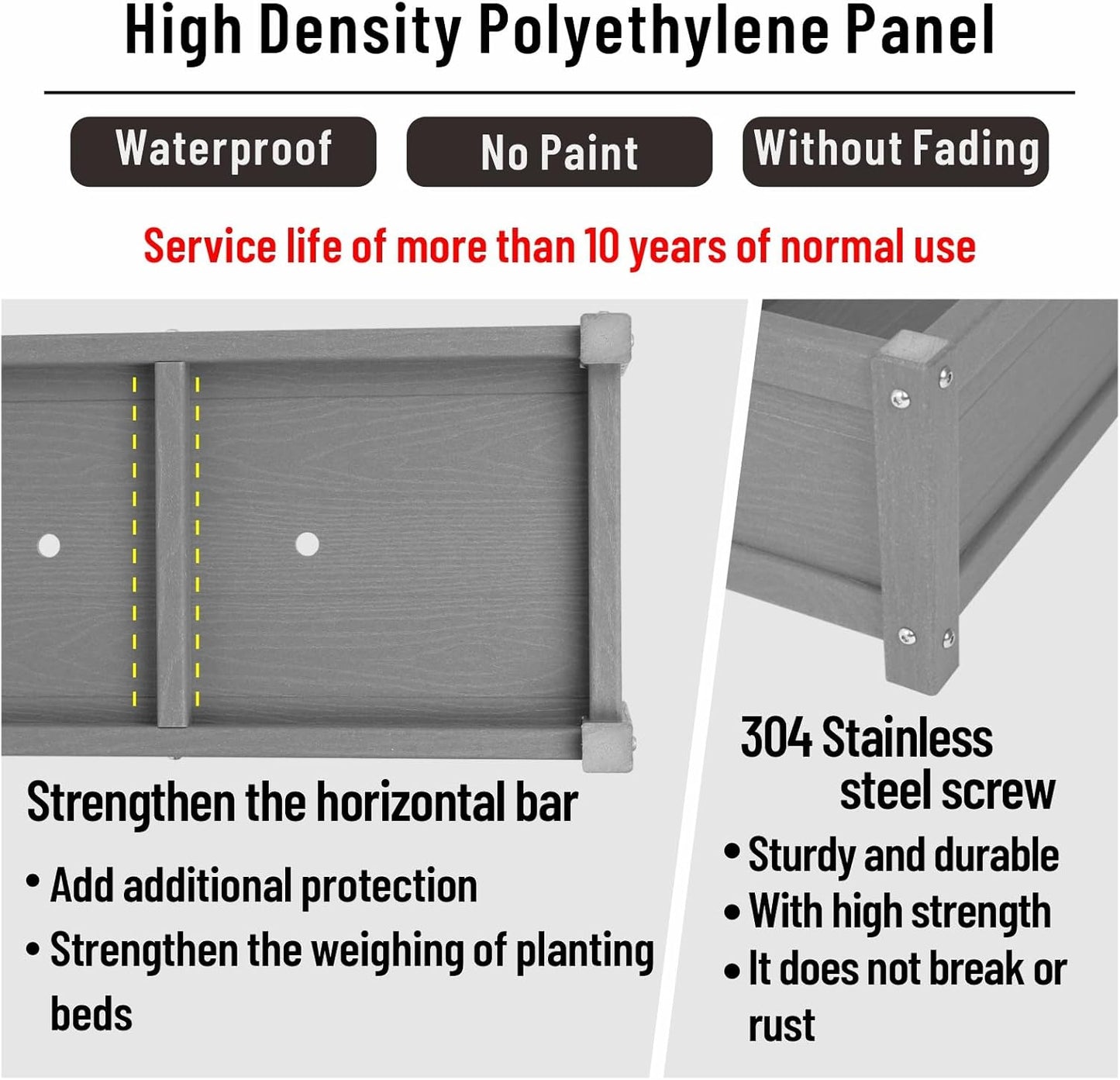 HDPE Raised Planter Box Outdoor,Rot-Resistant and Non-Cracking,Raised Beds for Gardening 29.5 * 14.4 * 9.8 in for Yard,Lawn,Outdoor Planter Boxes Rectangle with Drainage Holes Gray