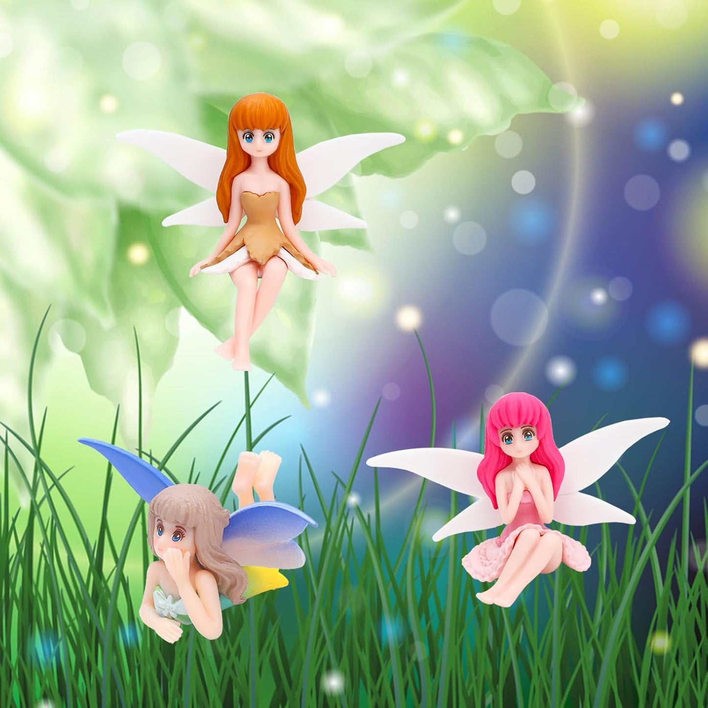 ONEST 5 Pieces Miniature Fairy Garden Accessories Small Fairy Figurines Hand Painted Fairies Figures Girl Fly Wing Figurines for Car Decor Fairies Garden Flower Pot Birthday Cake Topper