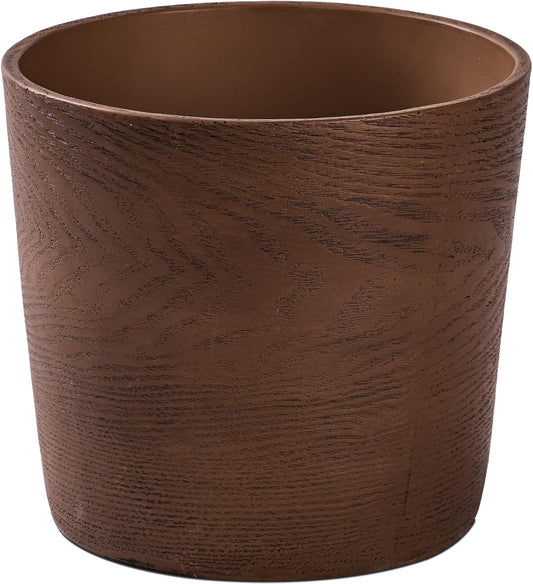 Ekirlin 7 inch Plant Pot, Resin Mahogany Texture Flower Planters with Drain Hole, Removable Rubber Stopper and Non-Slip Soft Pad - for Most Plants and Flowers
