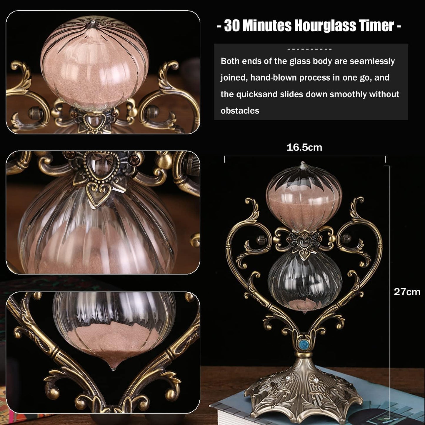 Sanduhr 30 Minuten,Hour Glass,Love Shape Metal Vintage Hourglass,Hourglass Decor,for Home Decoration Office Desk Wedding Party Decor Kitchen Timer (Pink Sand)