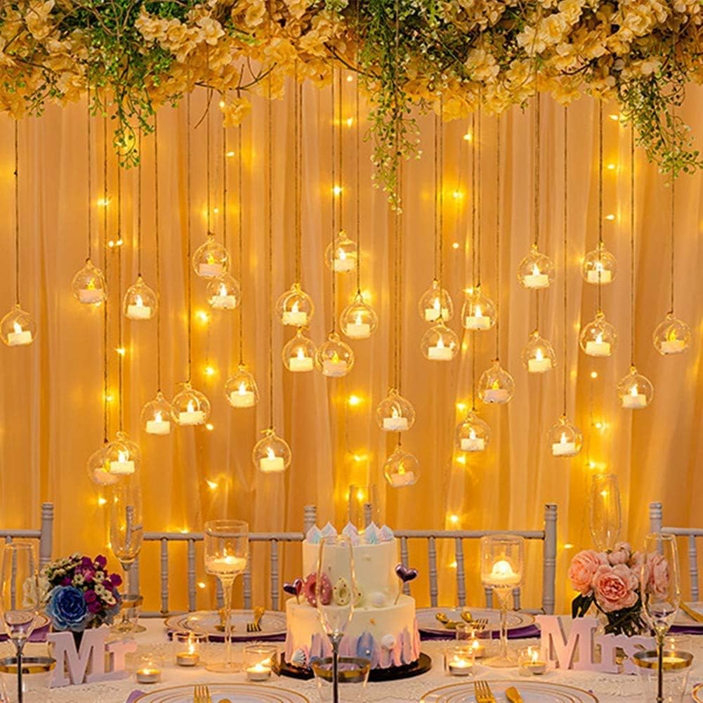 Sziqiqi Hanging Glass Globes Orbs Tea Light Candle Holders with Flameless LED Tealight for Wedding Ornaments, Wedding Birthday Christmas Party Centerpiece Accessory 2.36inch 100pcs +8 Extra