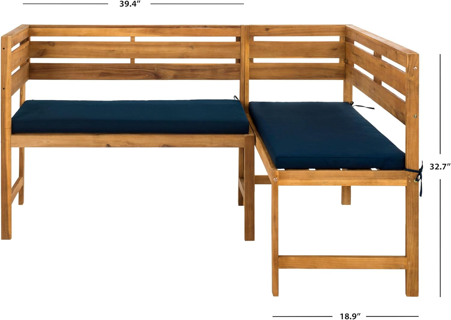 SAFAVIEH PAT6754A Collection Wilton Teak and Navy Balcony Corner Lounge Outdoor Set