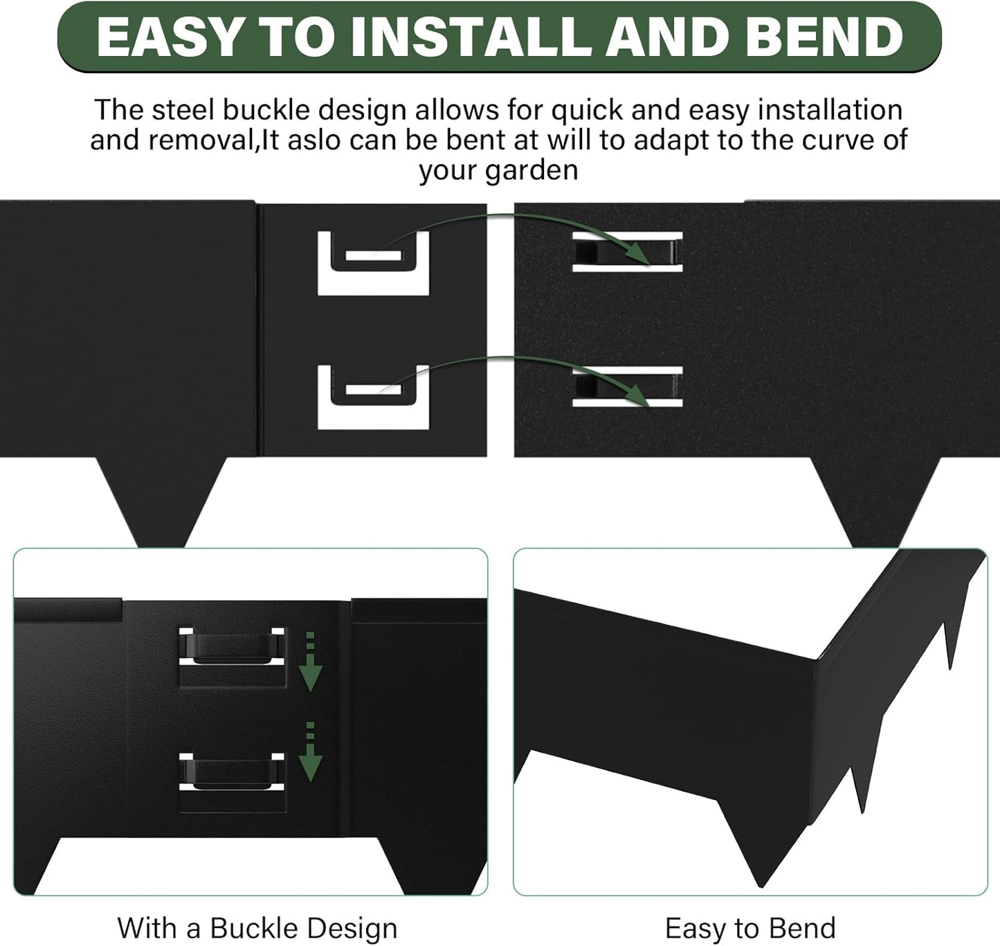 Galvanized Steel Landscape Edging - 40 Inch Strips, 6 Inch Depth, 6-Pack Black Bendable Metal Edging (20FT Total Length)