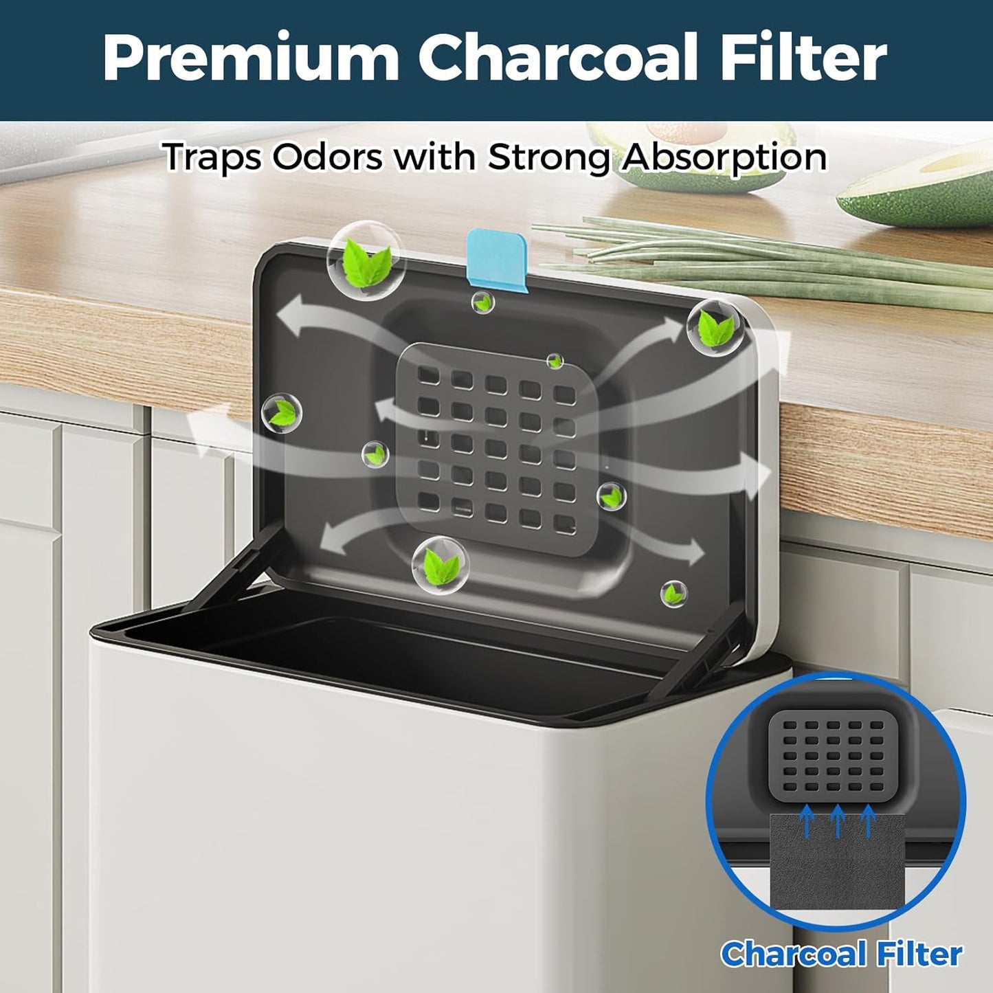 Stainless Steel Hanging Trash Can with Lid and Inner Bucket, 2 Gallon Kitchen Compost Bin for Counter Top, Under Sink or Wall Mount, Small Garbage Can for Cupboard/Bathroom/Bedroom/RV, White