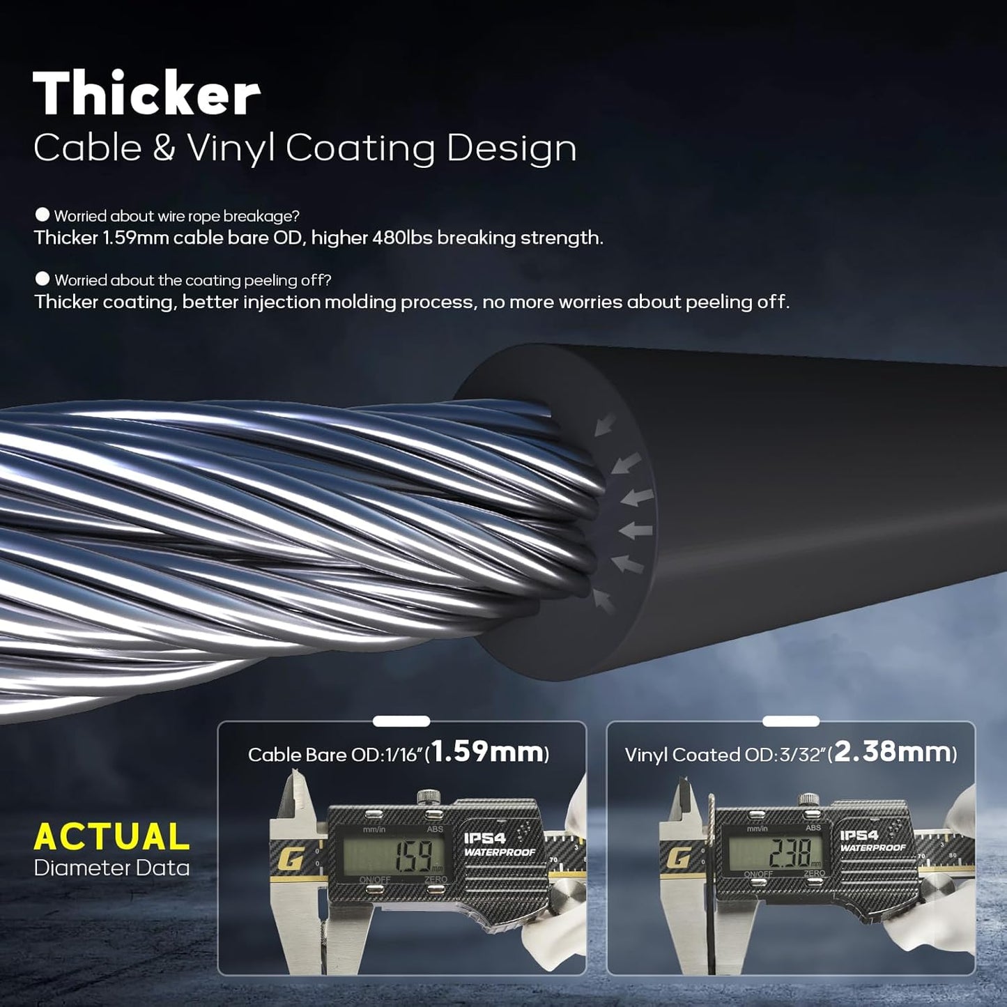 Vinyl Coated Wire Rope 1/16 Inch Overmolded to 3/32 Inch, 500FT 304 Stainless Steel Cable with 150 Pcs Crimping Sleeves for String Light Hanging Kit, Clotheslines and Trellis Wire