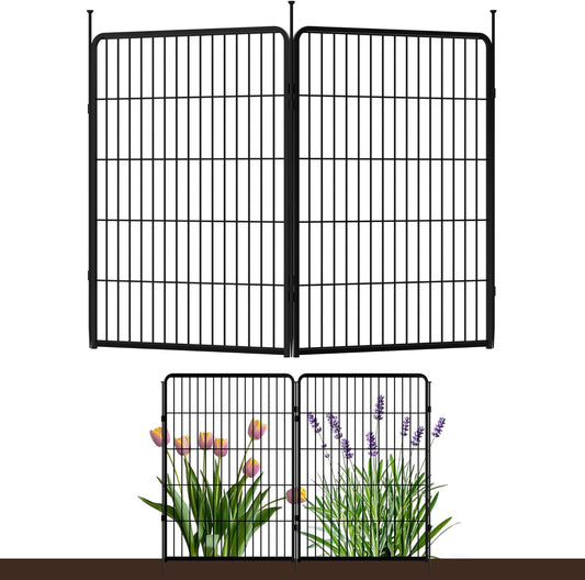 Doorless Garden Fence 40 in(H) x 4.5 ft(L) 2 Panels, Heavy Duty Metal Animal Barrier Fence, No Dig Fence for Dogs, Rabbit Fence for Garden, Black