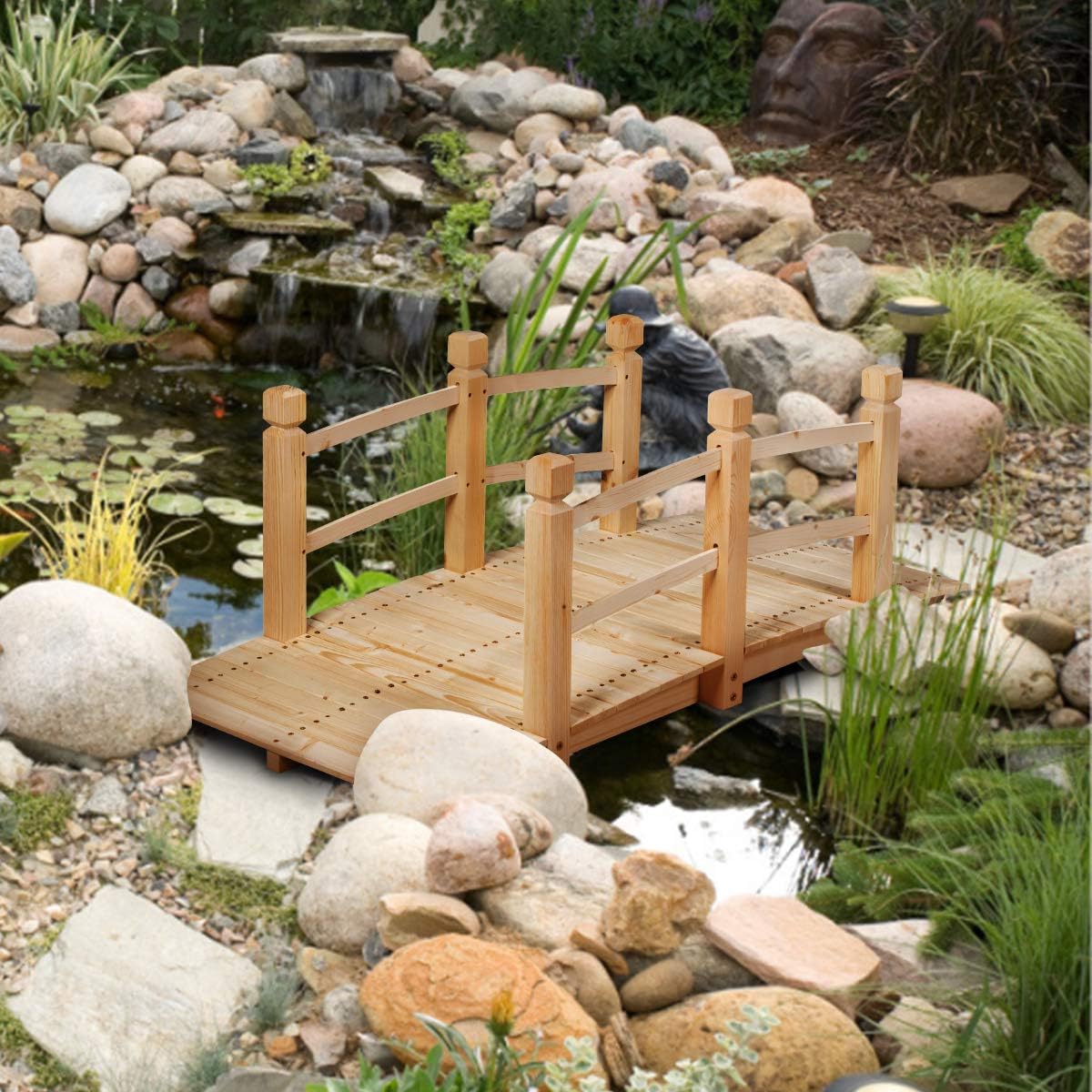 Giantex 5 FT Wooden Garden Bridge, Classic Wood Arc Footbridge with Railings, 400 lbs Capacity, Decorative Pond Bridge for Outdoor Garden Yard Backyard Creek Farm (Natural)