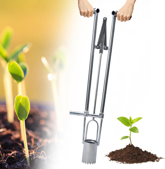 AIWFL Seedling Transplanter Long Handled Bulb Planter, Stainless Steel Manual Plant Transplanter Weeder Sod Plugger Flower Planting Garden Tool