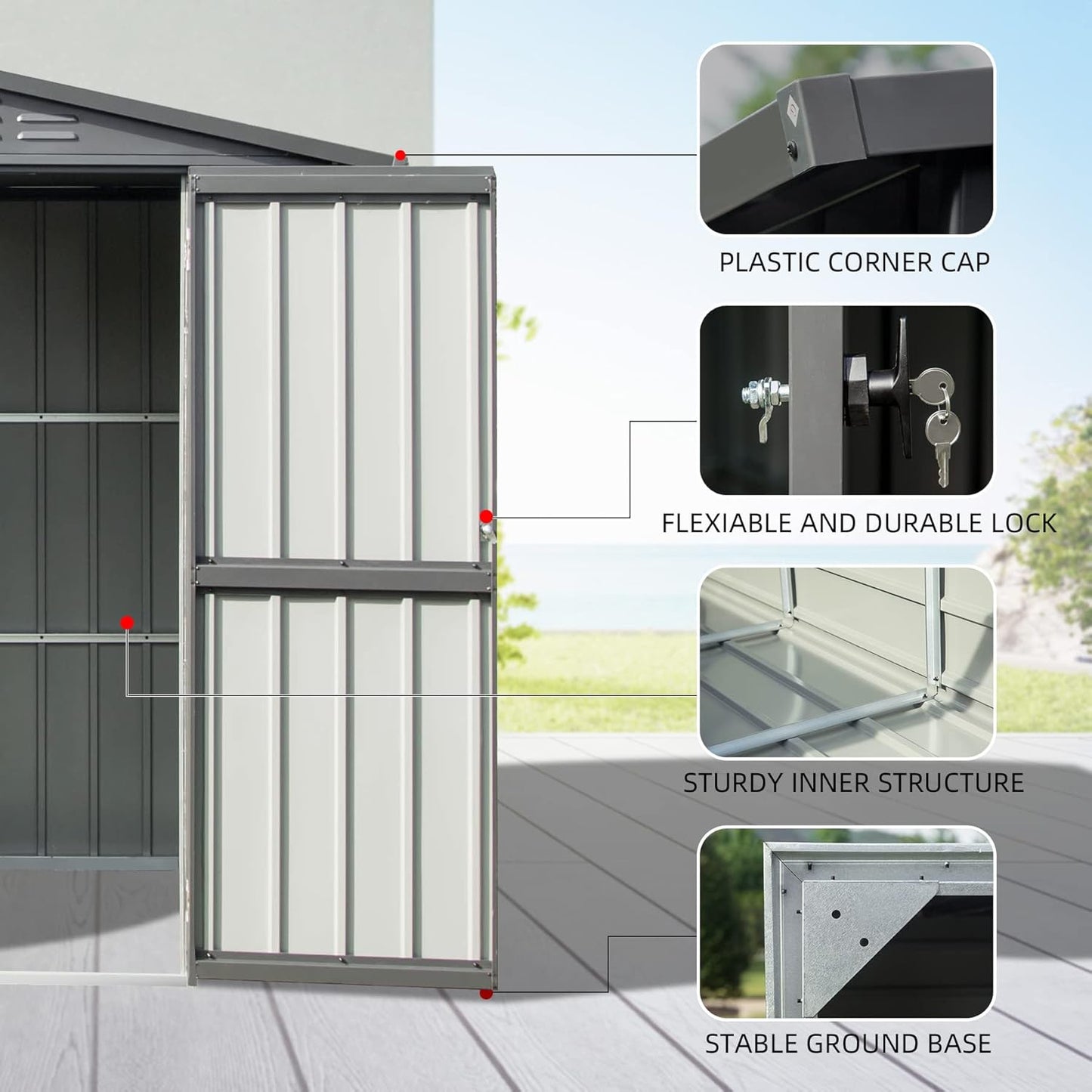 Domi Outdoor Storage Shed 6.5' x 4.2', Metal Waterproof Tool Shed Utility Storage House with Double Lockable Doors & Air Vent for Garden Backyard Patio Lawn