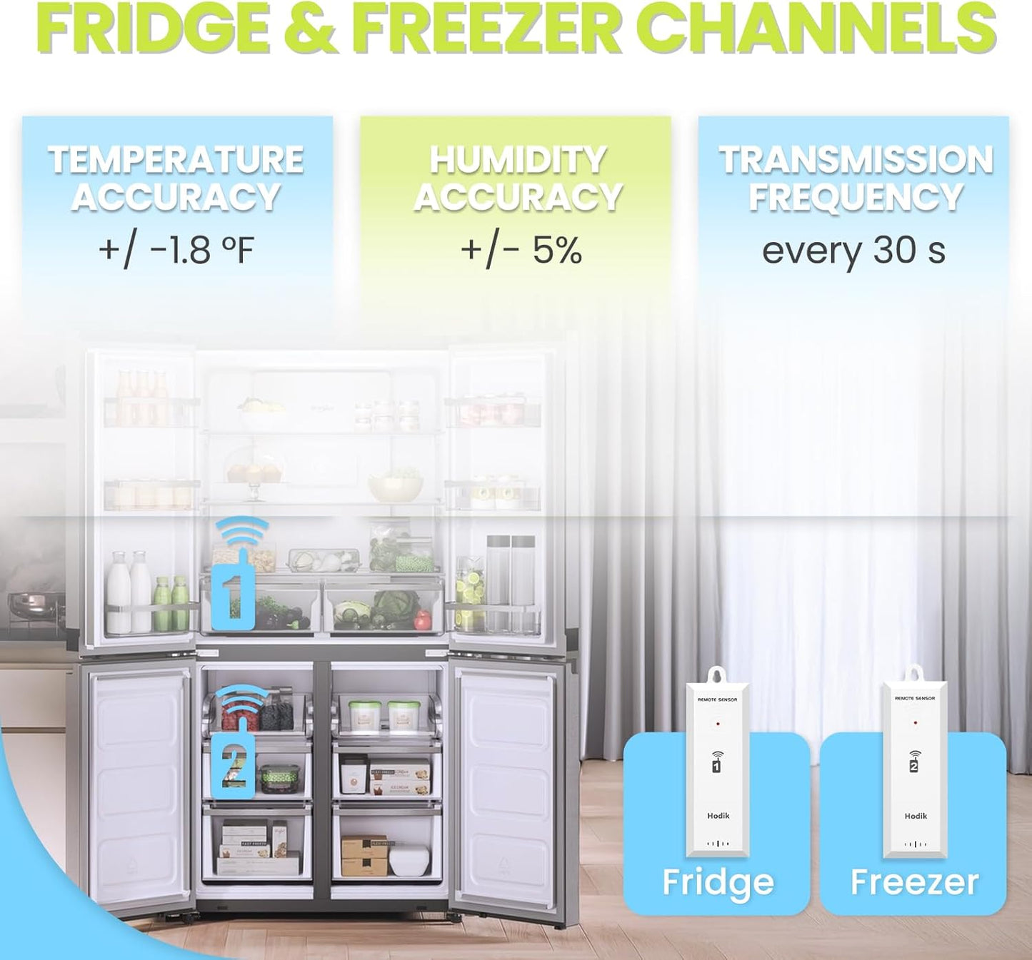 Wireless Freezer Thermometer with Alarm Refrigerator Thermometer, Fridge Freezer Alarm Thermometer Digital with 3 Adjustable Backlight and 330FT Remote Range for Kitchen Home Restaurant (Silver)