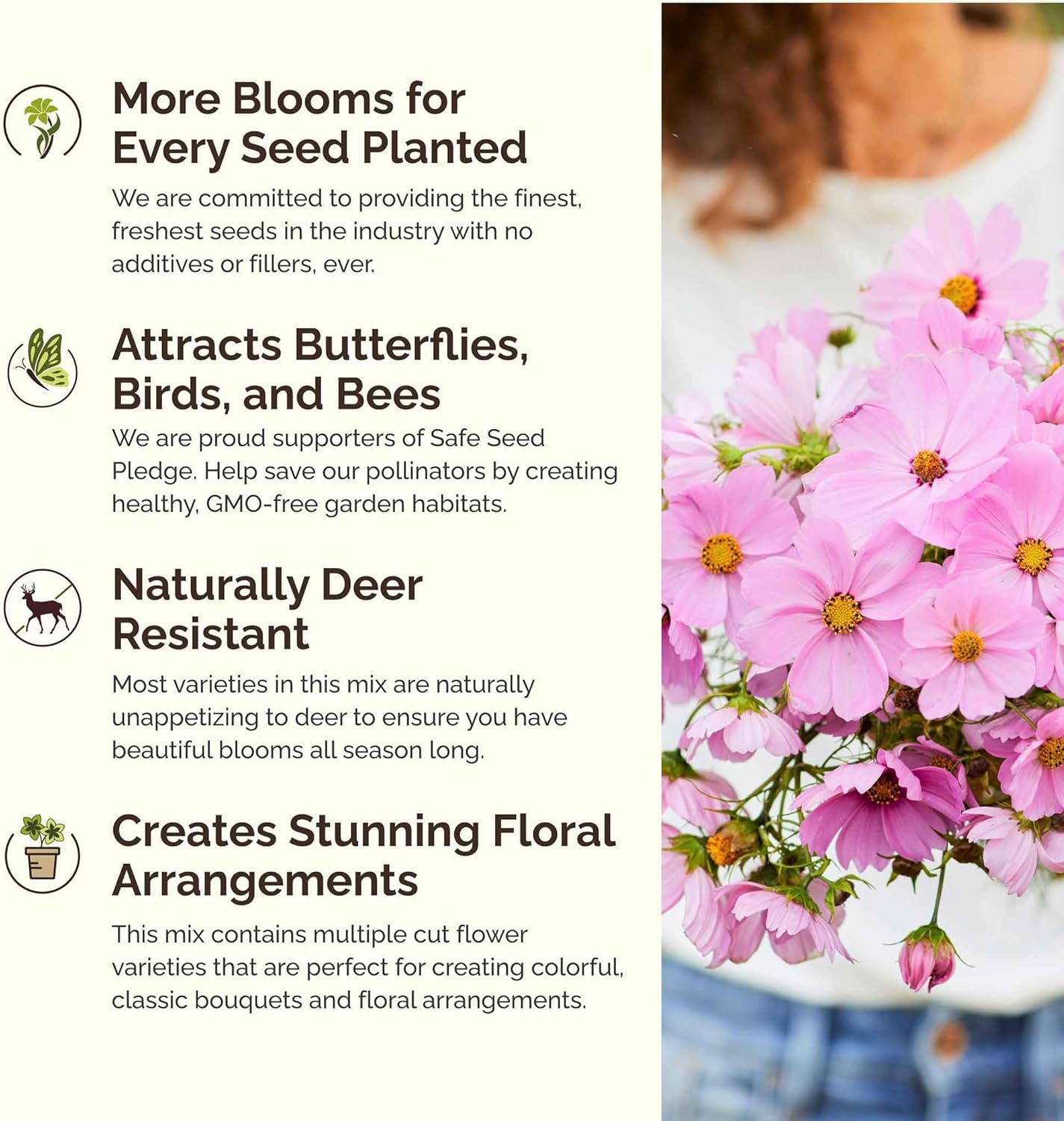 Eden Brothers Pretty in Pink Wildflower Mixed Seeds for Planting, 1 lb, 480,000+ Seeds with Candytuft, Rose Mallow | Attracts Pollinators, Plant in Spring or Fall, Zones 3, 4, 5, 6, 7, 8, 9, 10