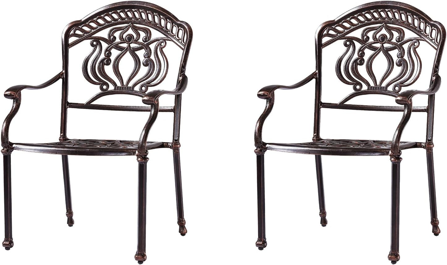 Outdoor Dining Chair Cast Aluminum Patio Chairs Set of 2 All-Weather Patio Dining Chair with Adjustable Feet for Backyard Garden (Barbecue Chair)