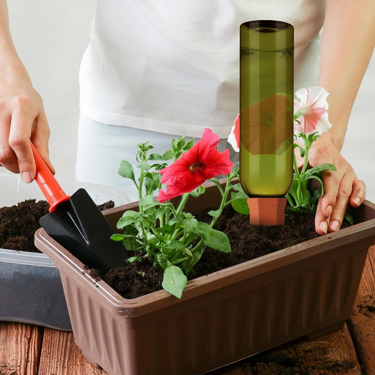 6 Sets Plant Watering Devices Include Terracotta Self Watering Spikes and 26 oz Plastic Bottles, Slow Release Vacation Insert Automatic Plant Waterer Device (Clear Green and Terracotta)