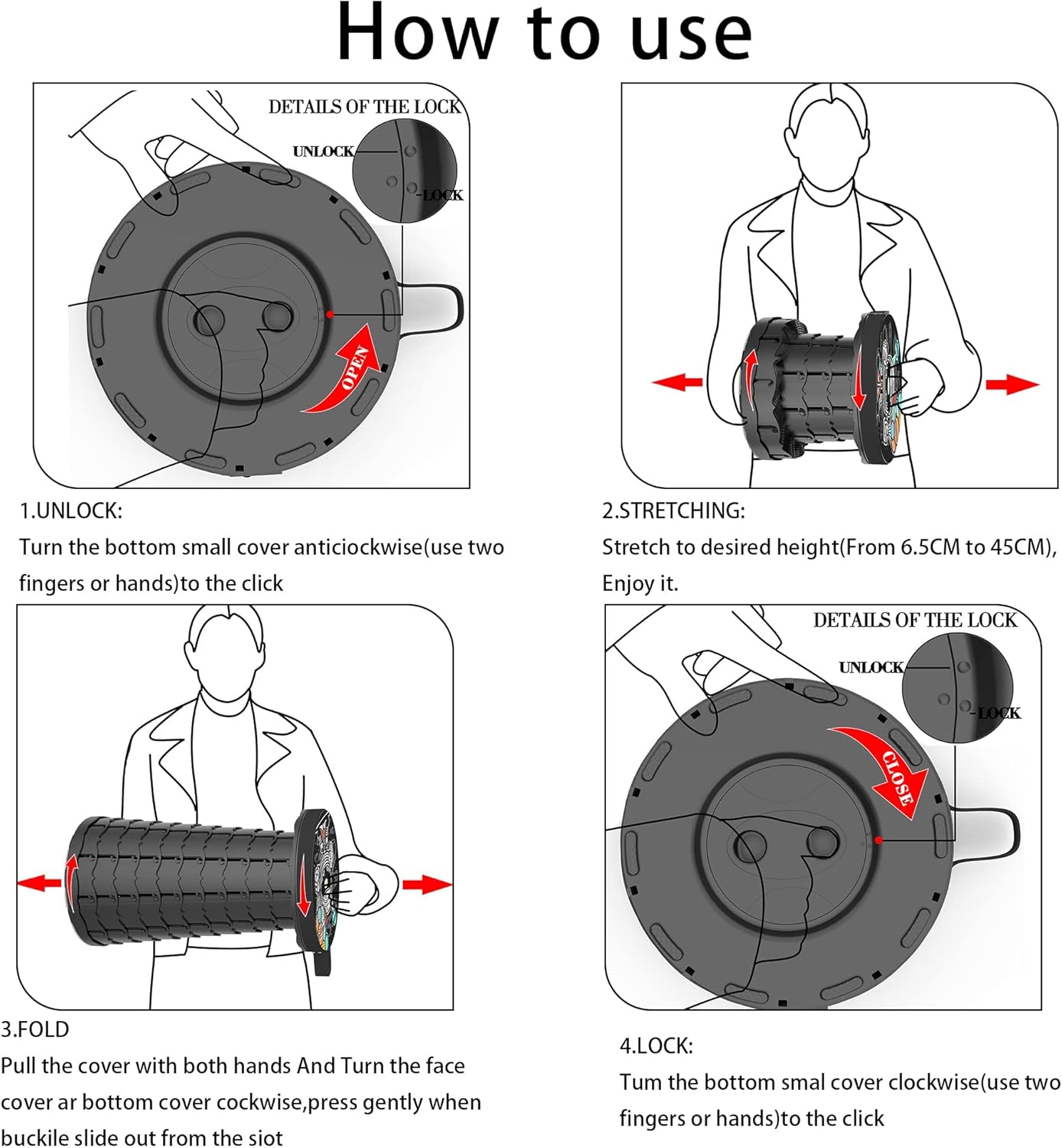 ALEVMOOM Upgraded Portable Collapsible Folding Stool with Cushion Retractable Telescoping Stool for Adults Sturdy Capacity 440lbs Camping Chair for Outdoor Hiking Garden with Bag