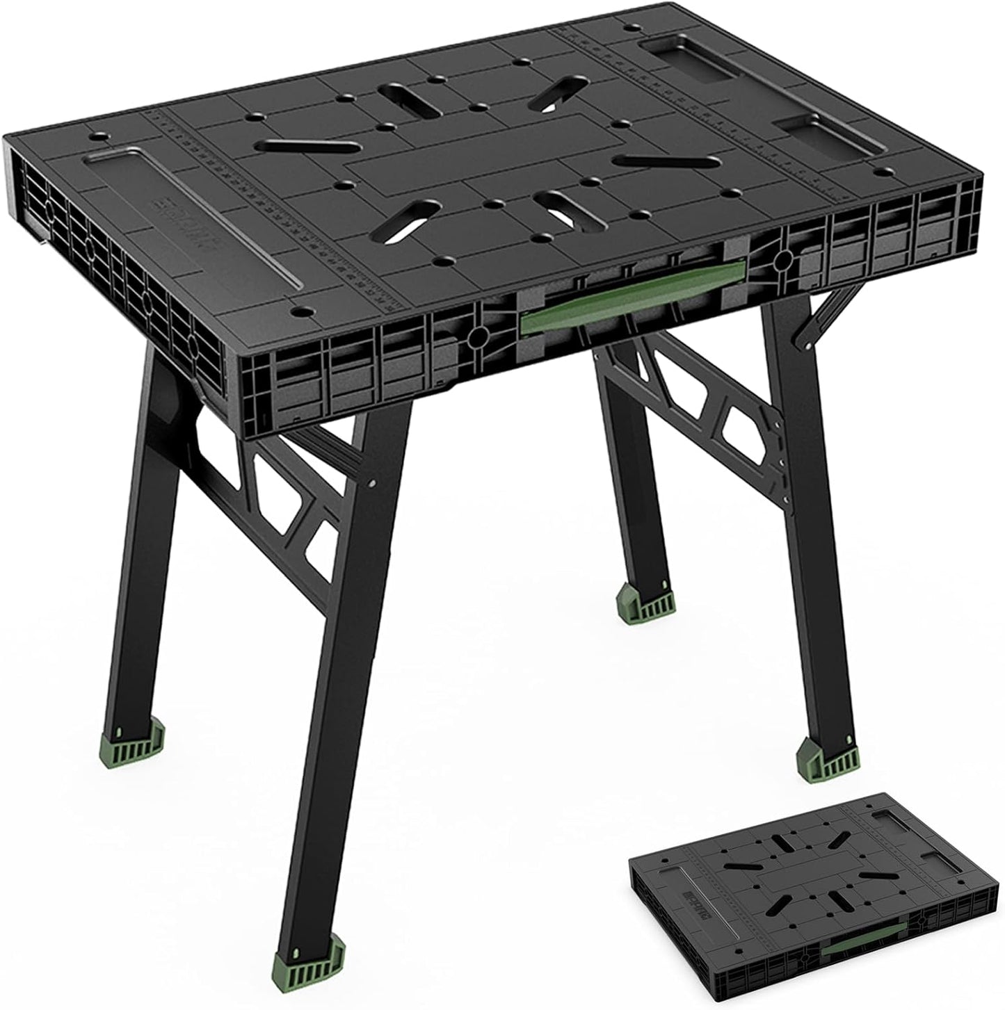 Express Folding Work Table, Easy Setup Portable Folding Work Table & Portable Folding Workbench, 34" W x 25" D x 31" H Lightweight Versatile Clamping Worktable for Garage/Wood Shop (Green)