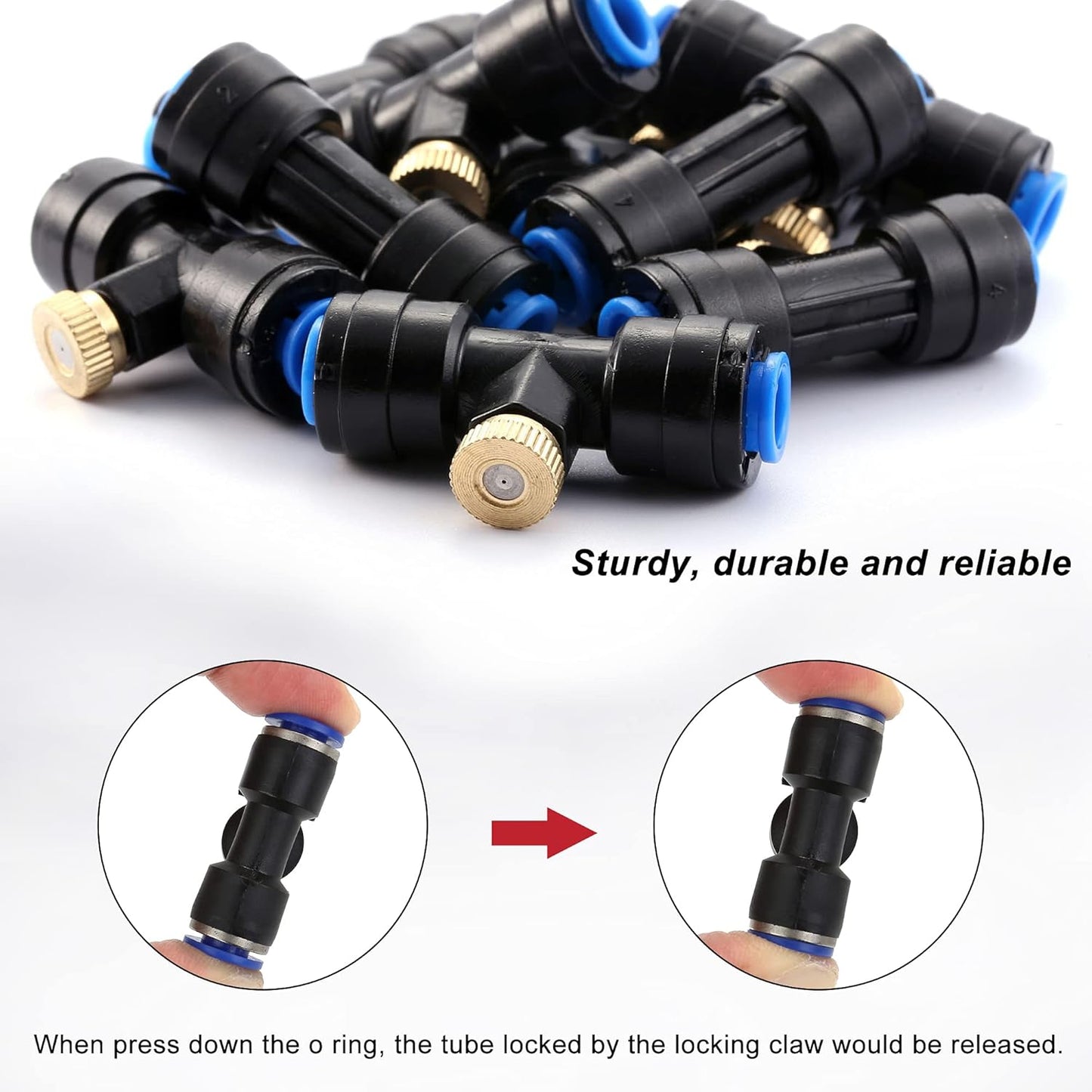 Mornajina Automatic Drip Irrigation Kits Garden Irrigation System, Includes 66FT 1/4 inch Irrigation Tubing Hose & 26Pcs Mist Nozzles Tee & 26Pcs Brass Misting Nozzles for Garden Watering System