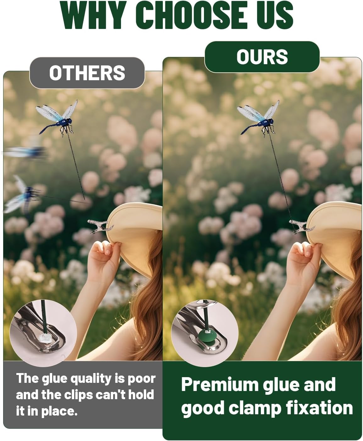 12 Pack Fake Dragonflies, Hat Clip Artificial Realistic 3D Dragonflies Garden Stakes Decor and Horse Fly Deterrent, Dragonfly Humming Bird Stakes, Fly Scare Devices for Indoor Outdoor