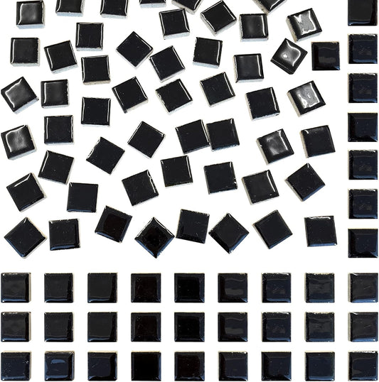 100 Pieces Ceramic Mosaic Tiles 3/5" Square Shapes Mosaic Ceramic Pieces Stained Ceramic Tiles Supplies for Crafts Beginner Mosaic Project Stepping Stones Mosaic Birdhouse Decor - Black
