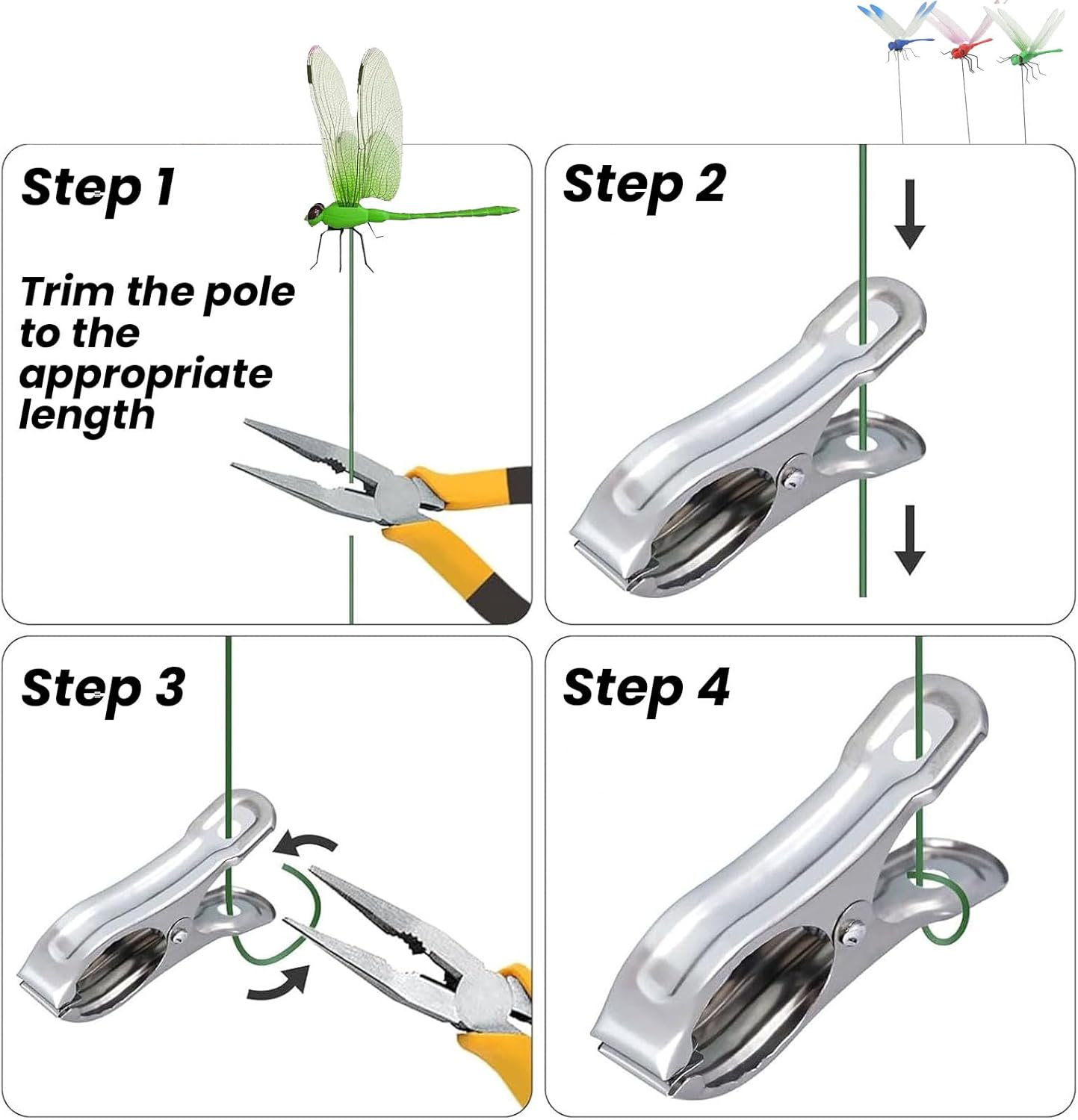 3 Pack 3D Realistic Dragonfly Clips - Colorful Plastic Garden Decor for Outdoor & Indoor Use, Hat/Clothing Accessories, Yard Patio Ornaments - Decorative Stakes (Assorted Colors)