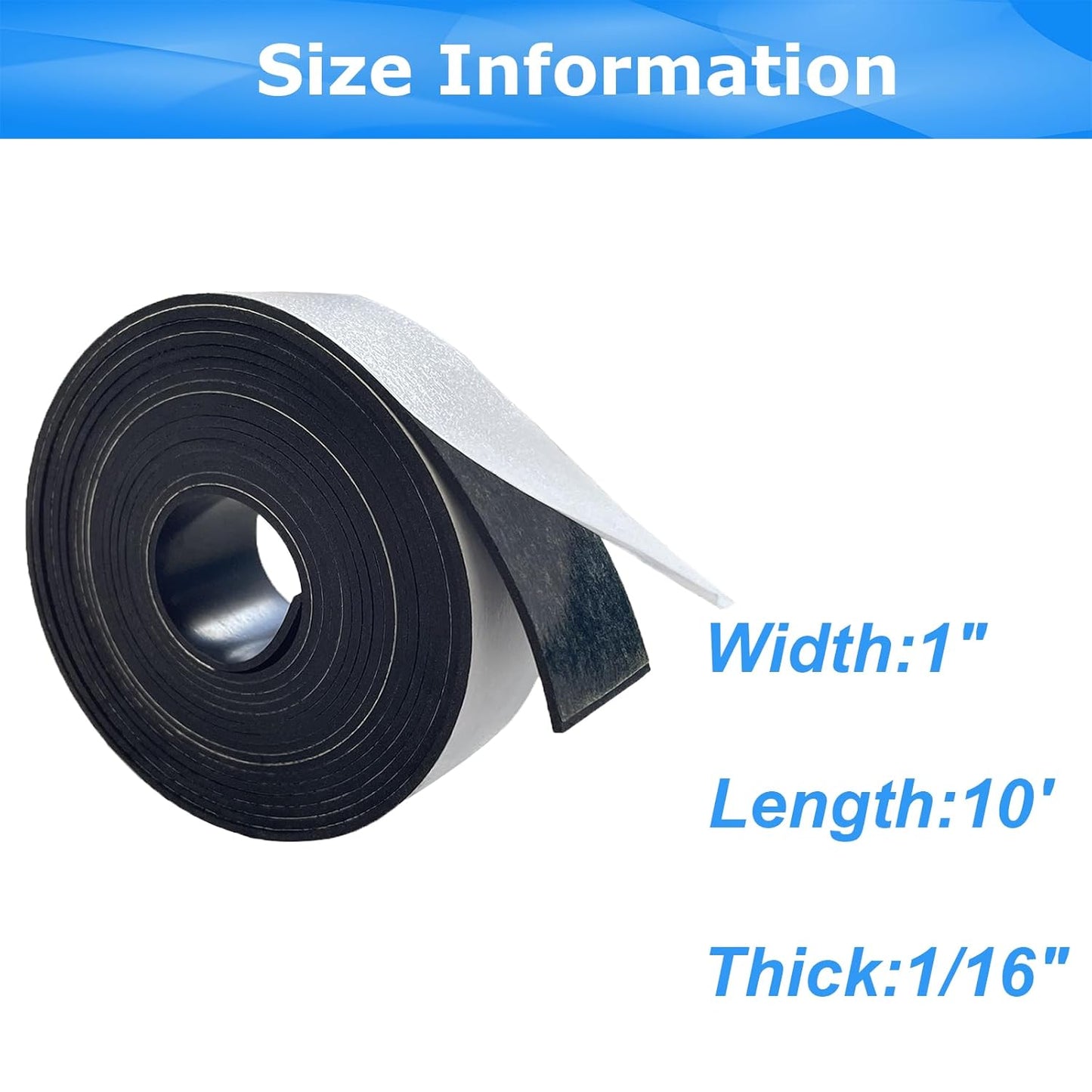 Adhesive Rubber Strips 1/16 (.062)" Thick X 1" Wide X 10'Long, Solid Rubber Strip with Adhesive for DIY Gaskets Crafts Pads Sealing Abrasion Supports Flooring Protection Warehouse