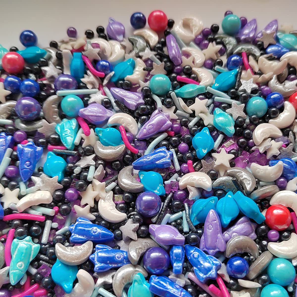 Homankit Space Theme Sprinkles Planet Moon Rocket Stars Sugar Sprinkle Baking Cake Cupcake Ice Cream Donut Decoration 3.35 Ounces