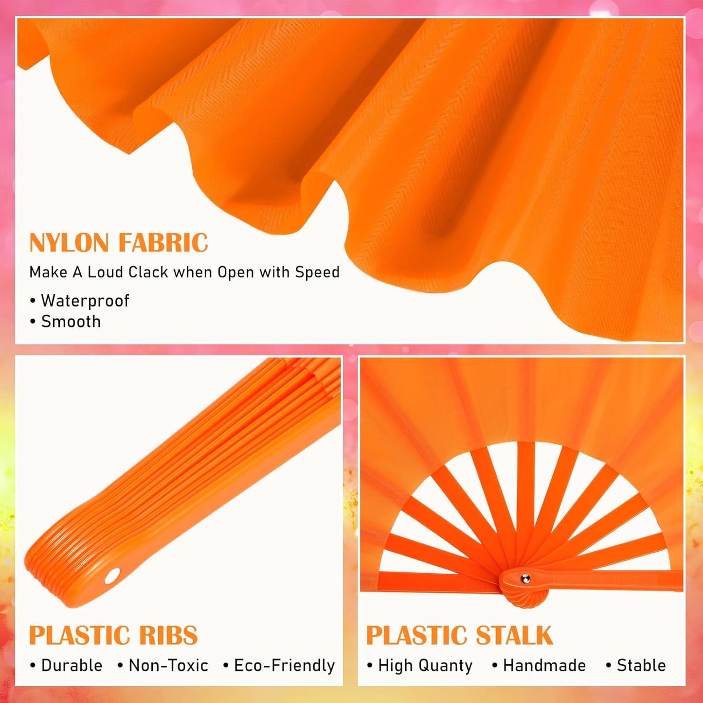 Maitys 2 Packs Large Clap Fans for Line Dancing Large Chinese Folding Hand Fans for Men and Women, Festival, Tai Ji, Kungfu, Martial Art, Gifts (Wine Red and Yellow)