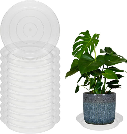 12 Pack 8 Inch Round Plant Saucers for Less 6.8 Inch Pot Indoors Outdoors Plant Trays for Pots Planter Saucer Plastic Plant Drip Tray Planter Water Tray for Potted Plants (Clear, 8"(12pcs))