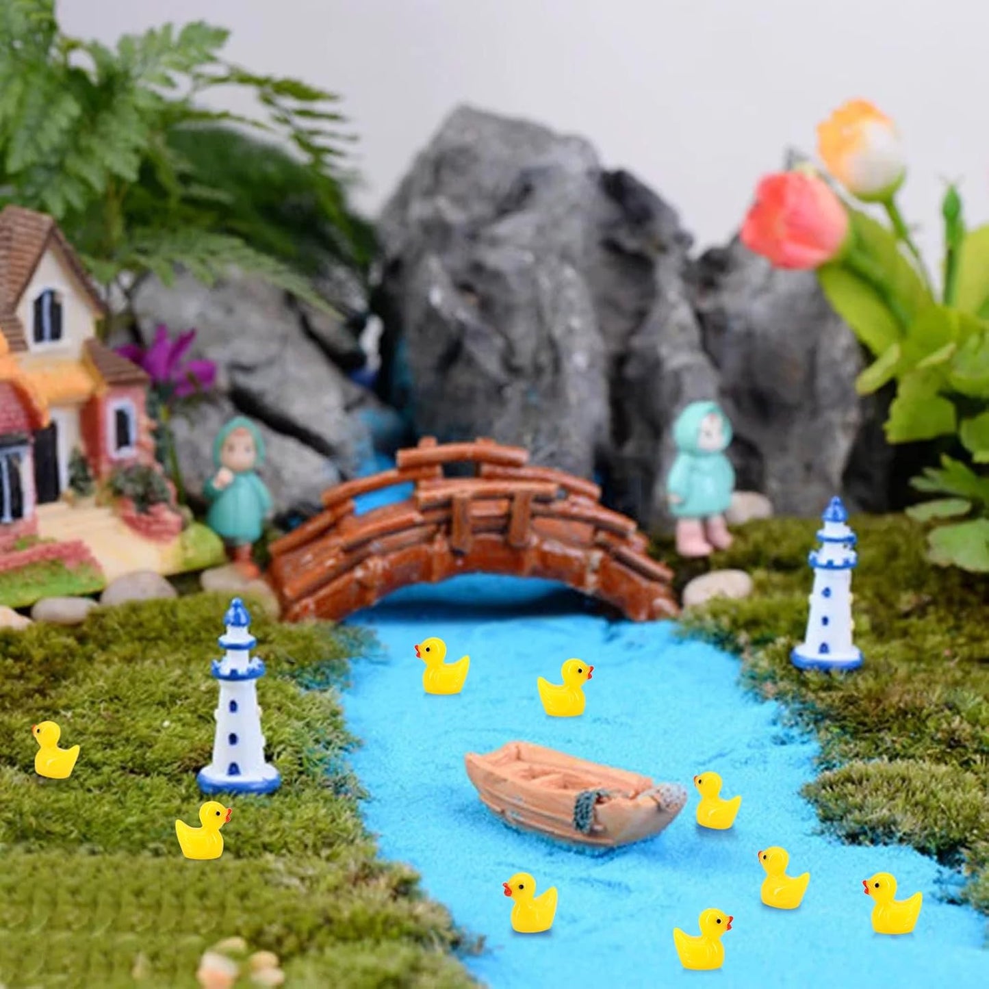 100pcs Mini Resin Ducks Bulk, Yellow Tiny Ducks 100 Pack for Miniature Fairy Garden Landscape Dollhouse Accessories, Small Bulk Micro Resin Ducks for Cake Decoration DIY Crafts