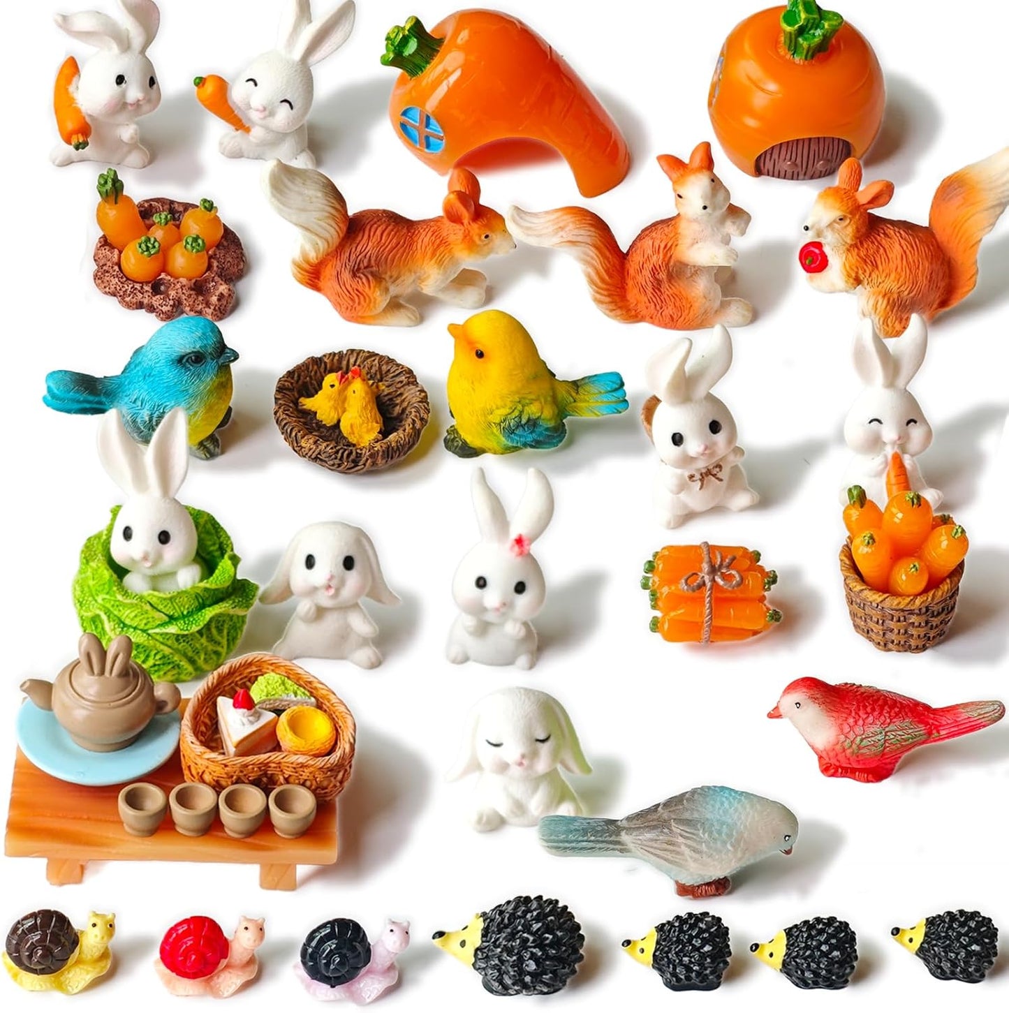 Kai Dream 39 Pcs Fairy Garden Kit - Rabbits and Carrots House,Bunnies Themed Mini Resin Figurines Indoor or Outdoor Decoration,Plant House or Patio Micro Landscapes Décor