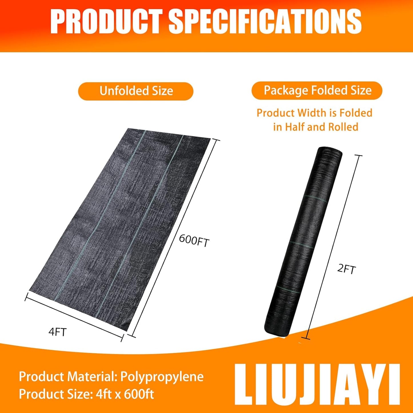 LIUJIAYI 2.4oz-4FTx600FT Weed Barrier Landscape Fabric - Durable Weed Block Gardening Ground Cover Mat, Woven Geotextile Fabric for Underlayment, Commercial Driveway Stabilization, Weed Control Cloth