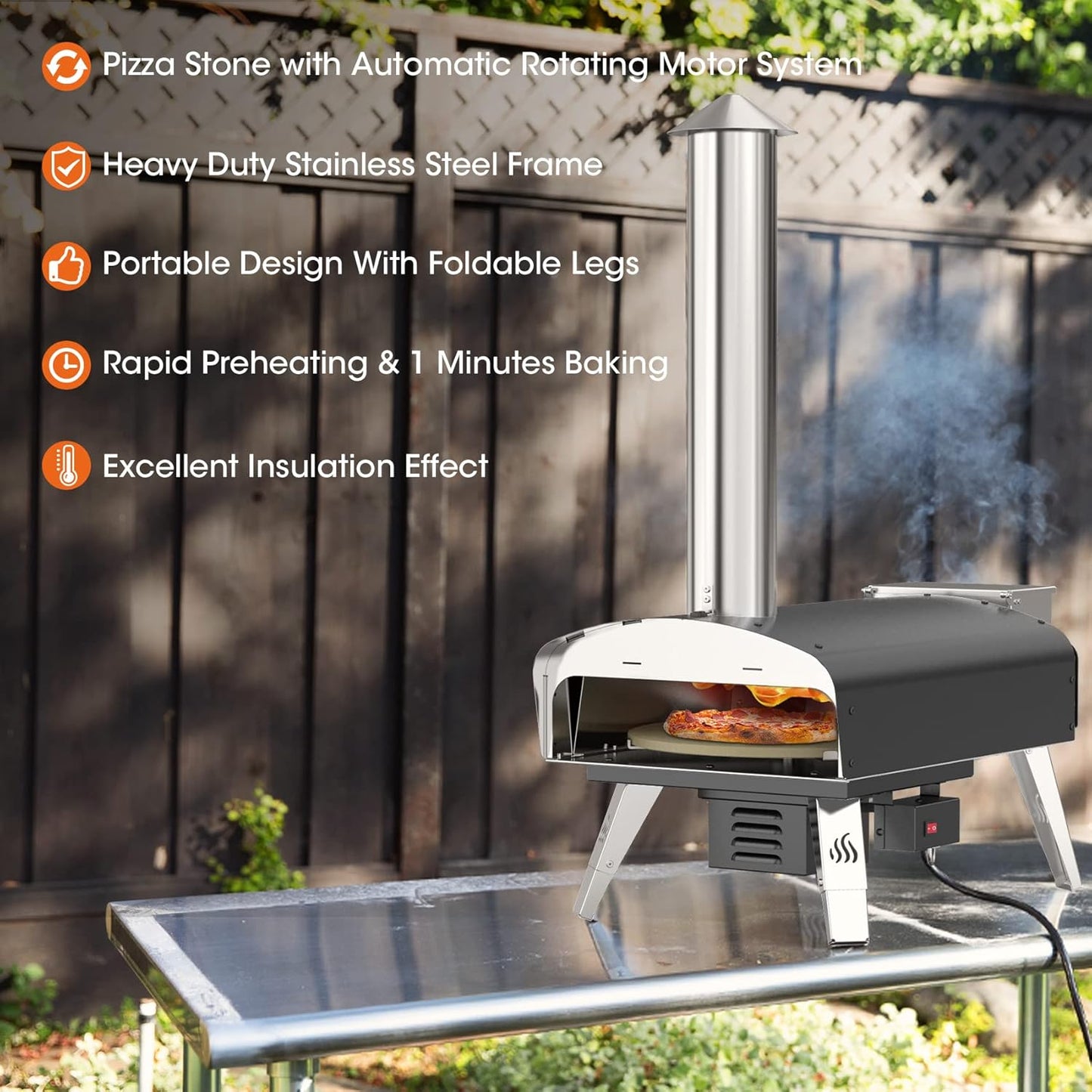 Outdoor Pizza Oven Wood Pellet Fired Pizza Stove with Automatic Rotating System, Pizza Stone, Pizza Peel and Carry Bag (Tisserie W-Oven Series) - Global Patent