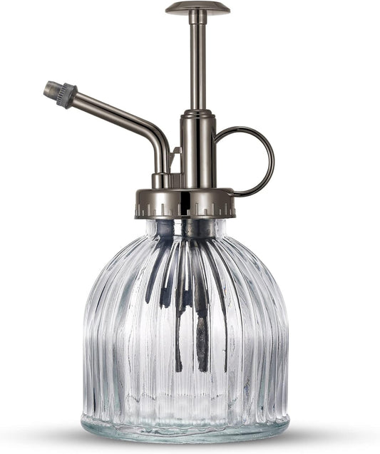 Glass Plant Mister Water Spray Bottle, 200 ML Glass Plant Spritzer Mister Bottle, Vintage Style Glass Succulent Watering Bottle with Top Pump, Plant Sprayer Mister for Indoor Plants - Clear